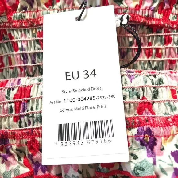 Na-kd Smocked Wildflower Print Cotton Dress NWT Size US XS (EUR 34)NWT - Picture 12 of 14